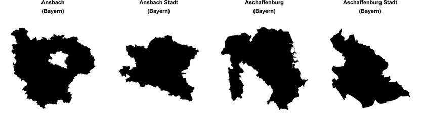 Ansbach, Ansbach Stadt, Aschaffenburg, Aschaffenburg Stadt outline maps