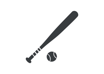Baseball equipment illustration featuring a baseball bat and ball in simple silhouette style