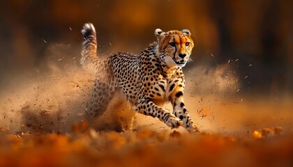 Fast cheetah dashing through vibrant grasslands, showcasing its incredible speed and agility