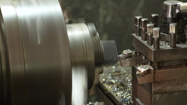 VDO 4K Lathe is working on turning metal parts for industrial use.	