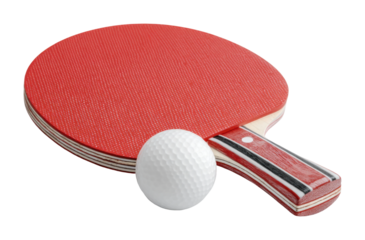 Table tennis action with paddle and ball in a environment focus on sports equipment isolated on transparent background