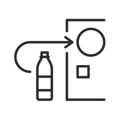 Automatic bottle recycling machine. Deposit bottle recycling icon. Reuse plastic. Thin line vector illustration. Reversible vending machine.