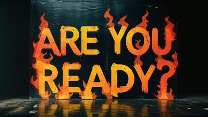 Burning Words "Are You Ready" – Fire-Themed Lettering on Black Background for Urgent Event Promotions or Branding

