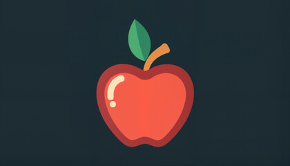 Fototapeta premium Red apple with green leaf in flat design on dark background 