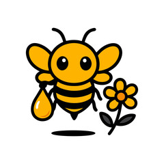 Cute Cartoon Bee Carrying Honey with Flower