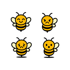 Four Cartoon Bees with Different Emotions