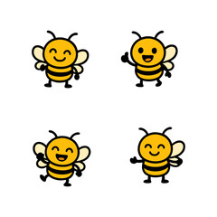 Obraz premium Cartoon Bees Set with Cute Happy Faces