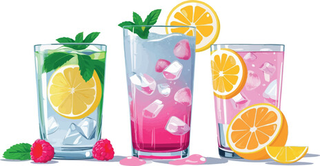 Raspberry lemonade drink vector in refreshing summer style