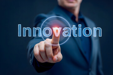 Innovation technology concept businessman touching virtual interface idea