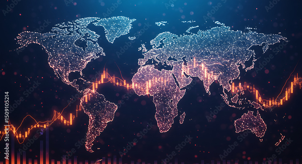 Aufkleber digital world map network global financial business data abstract technology background