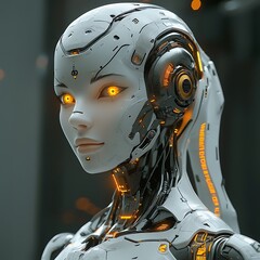Futuristic female robot with glowing eyes high resolution picture