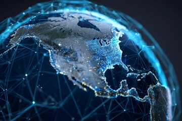 Visual representation of a digital globe connected by network lines