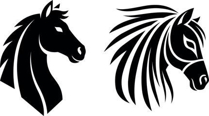 PrintSilhouette Illustration of Two Stylized Horses with Elegant Black Outlines.
