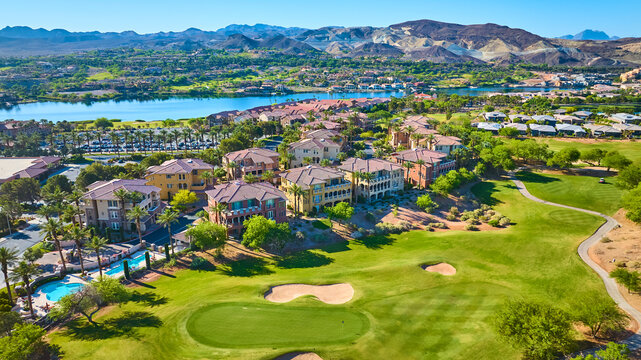 Aerial Luxury Villas Golf Course Lake Las Vegas Fly Over