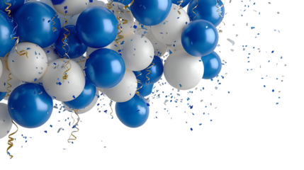 Blue and white balloons celebration confetti party