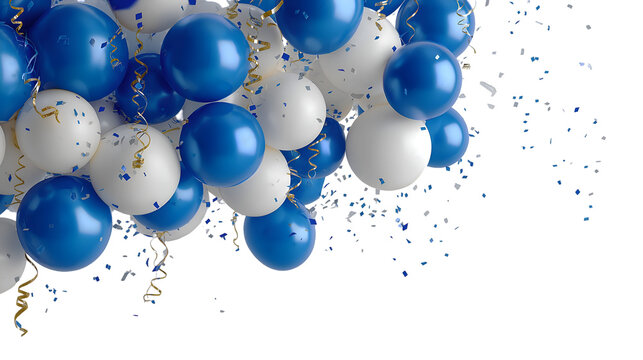 Blue and white balloons celebration confetti party