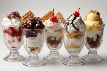 Delicious ice cream sundaes served in elegant glass dishes at a dessert shop