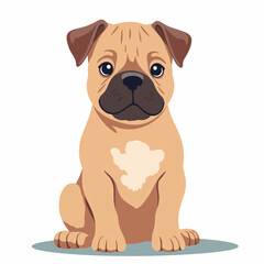 Fototapeta premium Adorable pug puppy sitting on floor. Cute pug dog portrait for pet adoption campaign. This image of small pug is perfect for pet shop advertising and creating cute pet-themed designs.