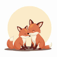 Fototapeta premium Adorable red fox kits cuddling. Two cute fox cubs show affection. Sweet fox kits perfect for children's book illustrations or greeting cards.