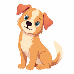 Obraz premium Adorable puppy dog sitting, small pet with fluffy fur and big eyes. Cute puppy dog illustration perfect for children's book, greeting cards, or pet shop advertising.
