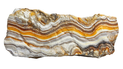 Layered rock formation featuring wavy sedimen on white background