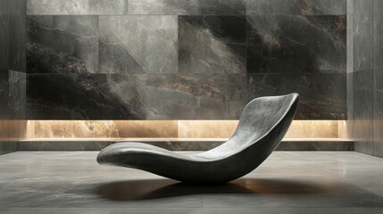 Modern chaise lounge in a sleek, dark stone room