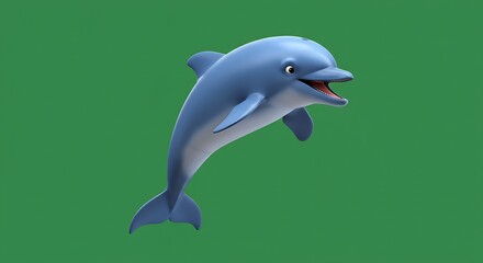 Dolphin Jumping Against Green Background Smiling Animal