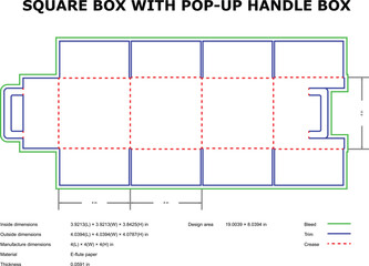 Square box template pop up handle packaging design diagram