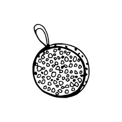 Sponge for washing the body, pumice stone for cleaning heels., black and white doodle illustration isolated on white background. Body care item for spa salon, hand drawn object.