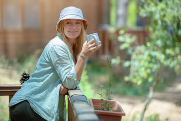 Woman Enjoying a Peaceful Morning Coffee