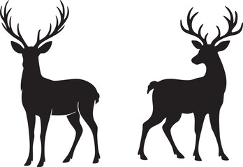 Silhouette of a Majestic Deer with Antlers – Black and White Vector Illustration
