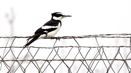 Bird on wire fence, blurred background, wildlife photography, nature imagery