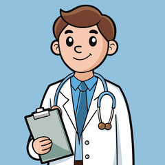Fototapeta premium Doctor in white coat using stethoscope and clipboard during patient examination