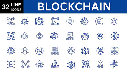 Blockchain line icon set.