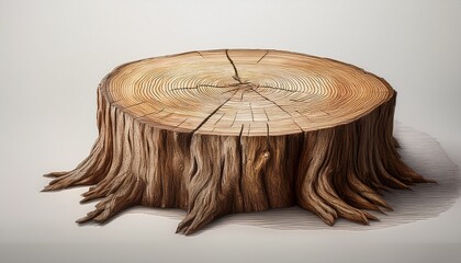 a detailed drawing of a weathered tree stump on display