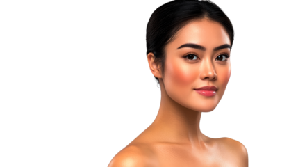 Attractive Asian female with radiant skin, portrait, cut out transparent