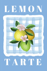 Bright lemon composition with text on blue background