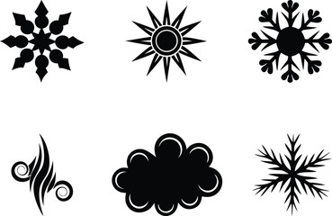 Variety style Weather Symbols and Climate Elements, Weather Symbols and Climate Elements silhouette vector illustration, Weather Symbols and Climate Elements isolated line art vector design set