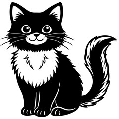 cute fluffy kitten line art with expressive eyes