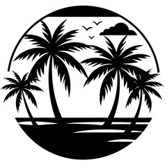 beach palm trees ocean sunset silhouette