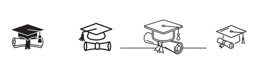 Graduation Cap and Diploma Icons Set for Educational Stock Photos