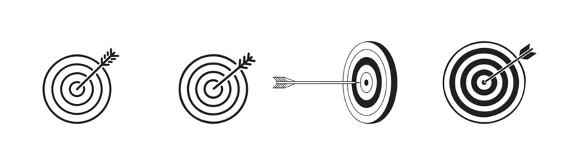 Three black and white target practice illustrations for business or sport concepts.