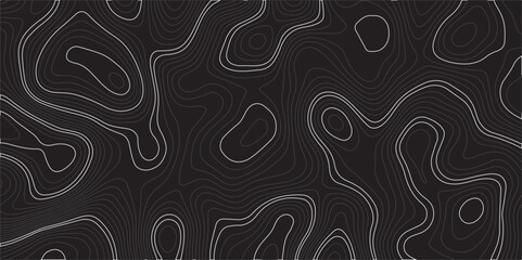 "Create a seamless dark topographic map pattern with fluid, wavy contour lines in grayscale tones. The design should have an abstract, modern aesthetic suitable for backgrounds or digital wallpapers." © feroj