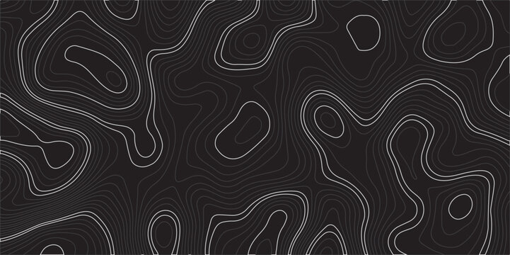 "Create a seamless dark topographic map pattern with fluid, wavy contour lines in grayscale tones. The design should have an abstract, modern aesthetic suitable for backgrounds or digital wallpapers."