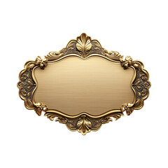 Elegant Gold Ornate Frame with Blank Brass Plaque Isolated on Transparent Background PNG