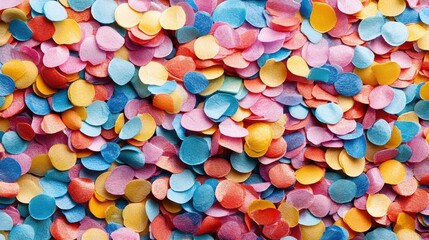 Close-up view of colorful confetti scattered across a surface.