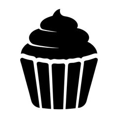 A minimalist black silhouette of a cupcake with swirled frosting