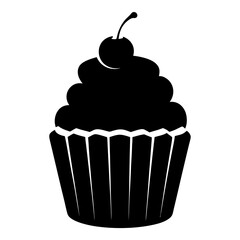 Elegant Silhouette of a Decadent Cupcake Topped with a Juicy Cherry