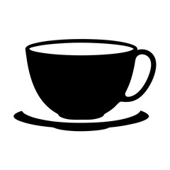 Classic black coffee cup and saucer silhouette on a white background