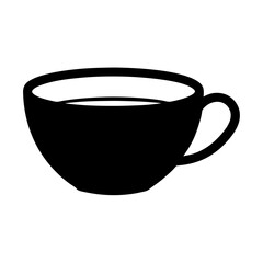 Stylized black coffee cup on white background, filled with white liquid.